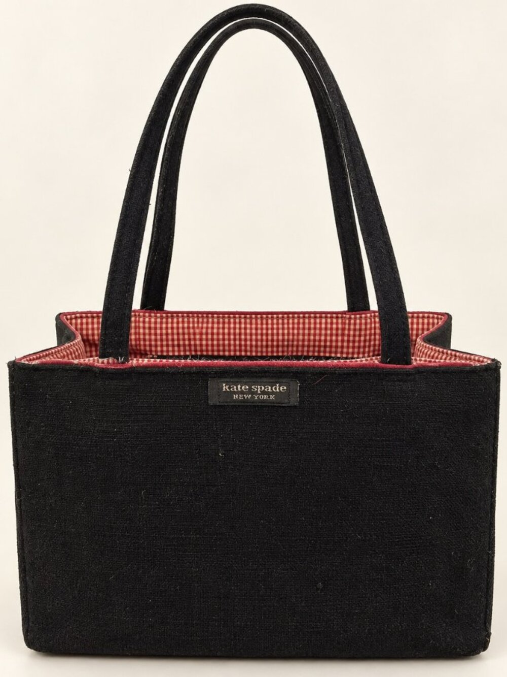 Kate Spade Black Shoulder Bag Red Gingham Lining Double Straps